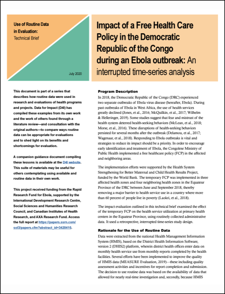 Impact of a Free Health Care Policy in the Democratic Republic of the Congo during an Ebola outbreak: An interrupted time-series analysis