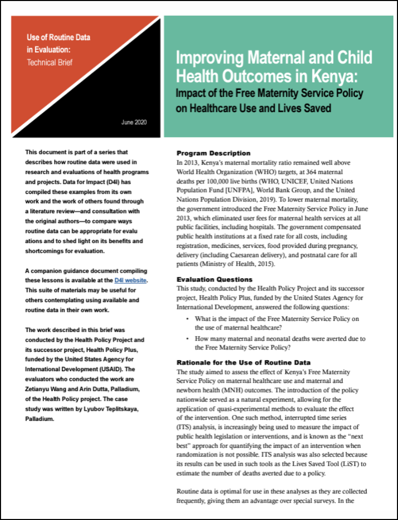 Improving Maternal and Child Health Outcomes in Kenya: Impact of the Free Maternity Service Policy on Healthcare Use and Lives Saved