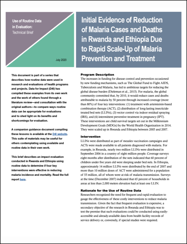 Initial Evidence of Reduction of Malaria Cases and Deaths in Rwanda and Ethiopia Due to Rapid Scale-Up of Malaria Prevention and Treatment