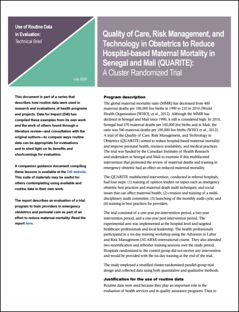 Quality of Care, Risk Management, and Technology in Obstetrics to Reduce Hospital-based Maternal Mortality in Senegal and Mali (QUARITE): A Cluster Randomized Trial