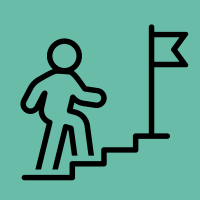 Challenge icon showing a person walking up a hill with a flag at the top. 