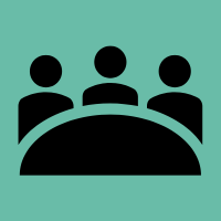 Icon of a group of three people at a table. 