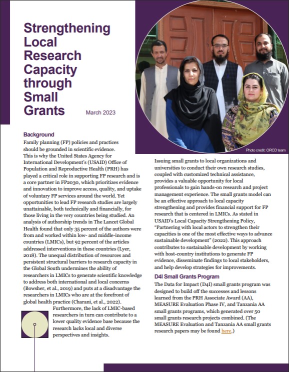 Strengthening Local Research Capacity through Small Grants