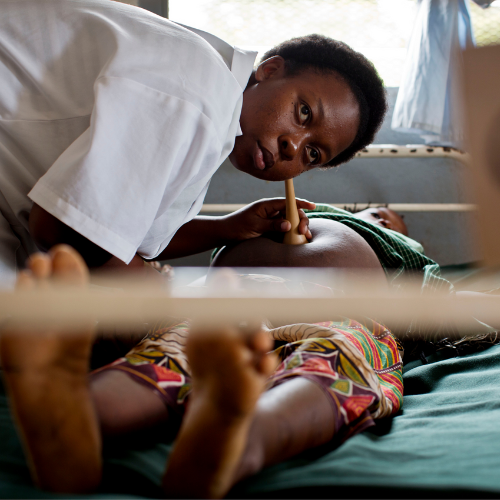 Photo showing a healthcare professional and a pregnant woman. 