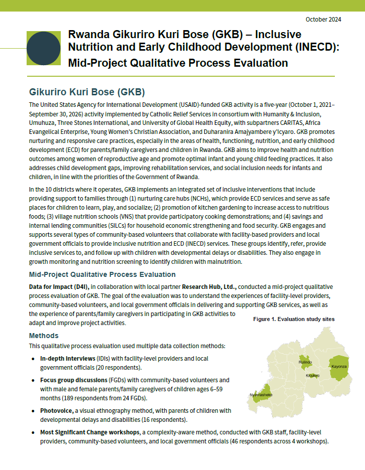 Rwanda GKB Inclusive Nutrition and Early Childhood Development (INECD): Mid-Project Qualitative Process Evaluation Brief Cover